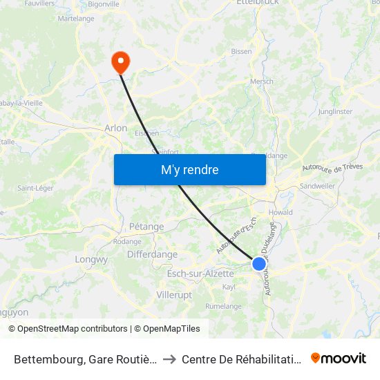 Bettembourg, Gare Routière to Centre De Réhabilitation map