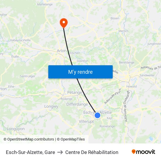 Esch-Sur-Alzette, Gare to Centre De Réhabilitation map