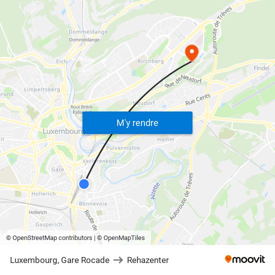 Luxembourg, Gare Rocade to Rehazenter map