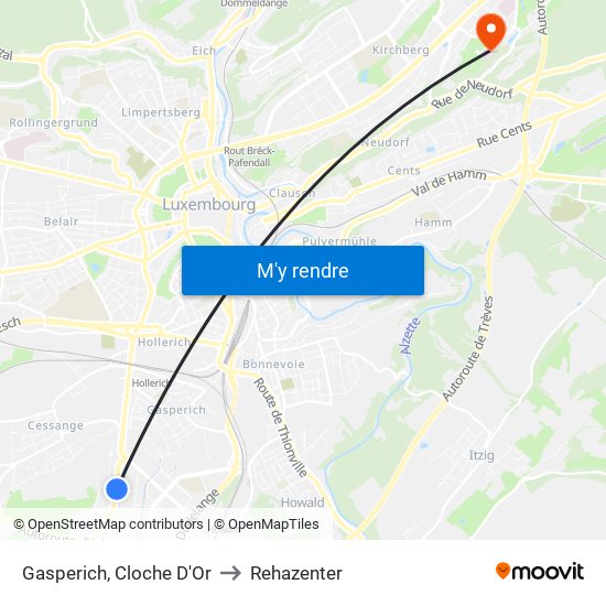 Gasperich, Cloche D'Or to Rehazenter map