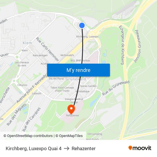 Kirchberg, Luxexpo Quai 4 to Rehazenter map
