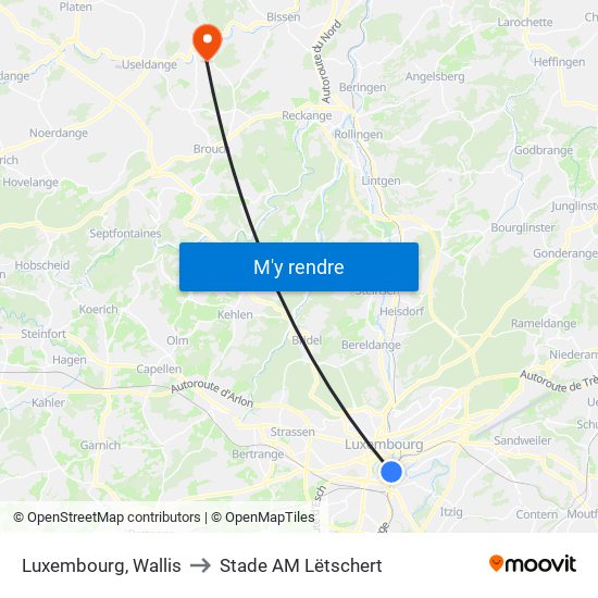 Luxembourg, Wallis to Stade AM Lëtschert map