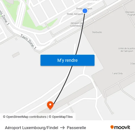 Aéroport Luxembourg/Findel to Passerelle map