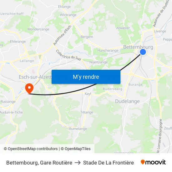 Bettembourg, Gare Routière to Stade De La Frontière map