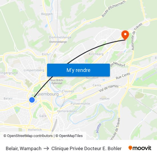 Belair, Wampach to Clinique Privée Docteur E. Bohler map