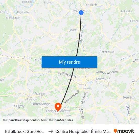 Ettelbruck, Gare Routière to Centre Hospitalier Émile Mayrisch map