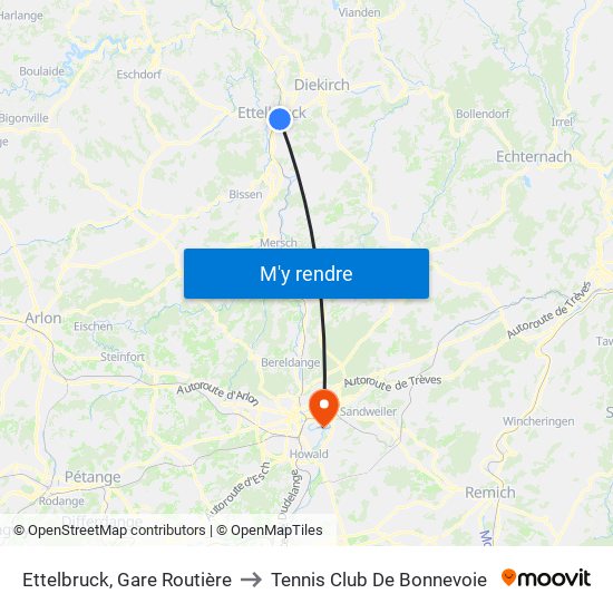 Ettelbruck, Gare Routière to Tennis Club De Bonnevoie map