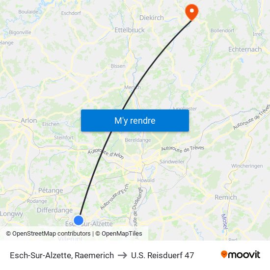 Esch-Sur-Alzette, Raemerich to U.S. Reisduerf 47 map