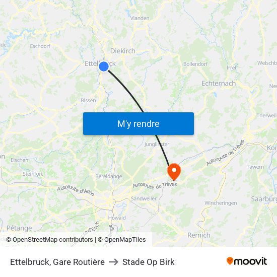 Ettelbruck, Gare Routière to Stade Op Birk map