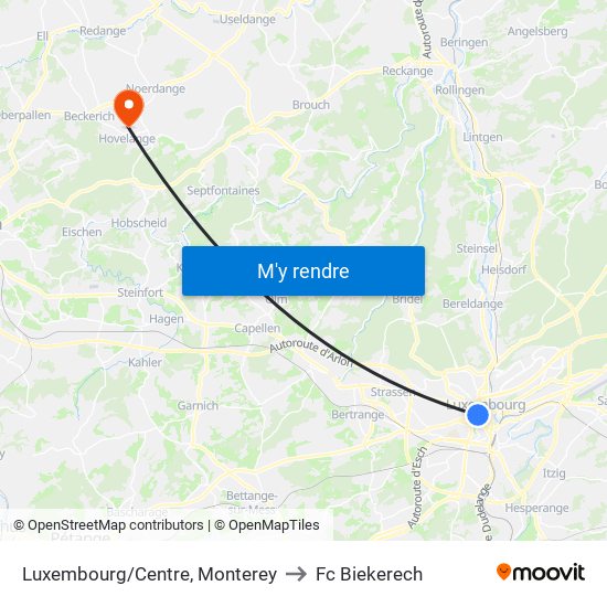 Luxembourg/Centre, Monterey to Fc Biekerech map