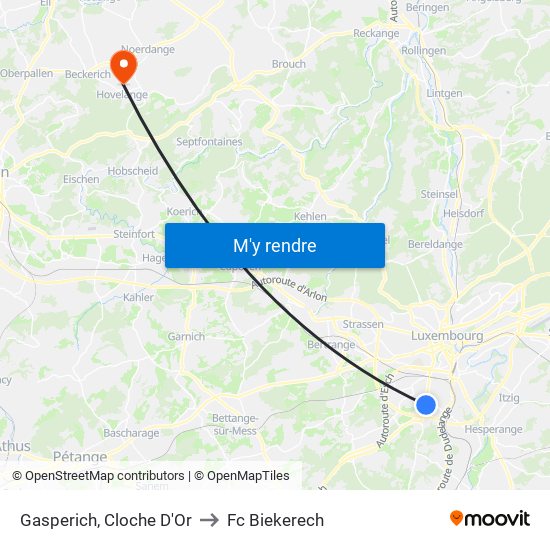 Gasperich, Cloche D'Or to Fc Biekerech map