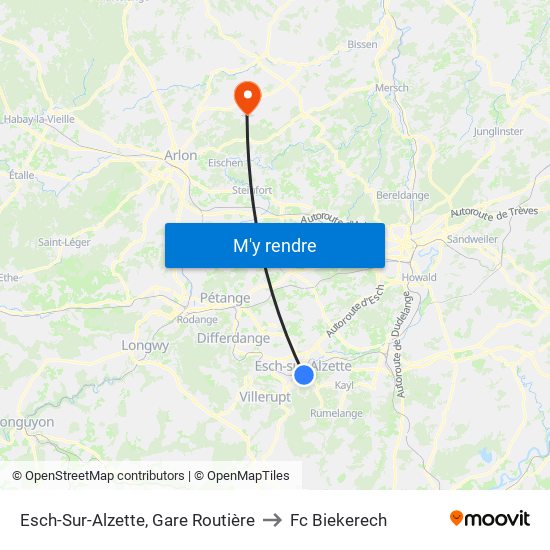 Esch-Sur-Alzette, Gare Routière to Fc Biekerech map