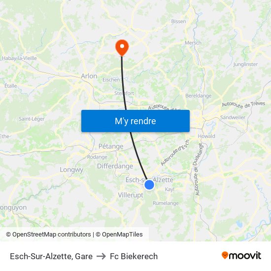 Esch-Sur-Alzette, Gare to Fc Biekerech map