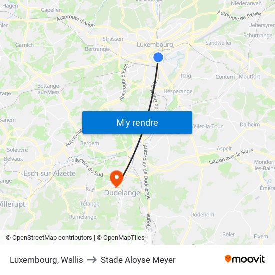 Luxembourg, Wallis to Stade Aloyse Meyer map