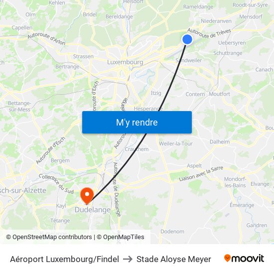 Aéroport Luxembourg/Findel to Stade Aloyse Meyer map