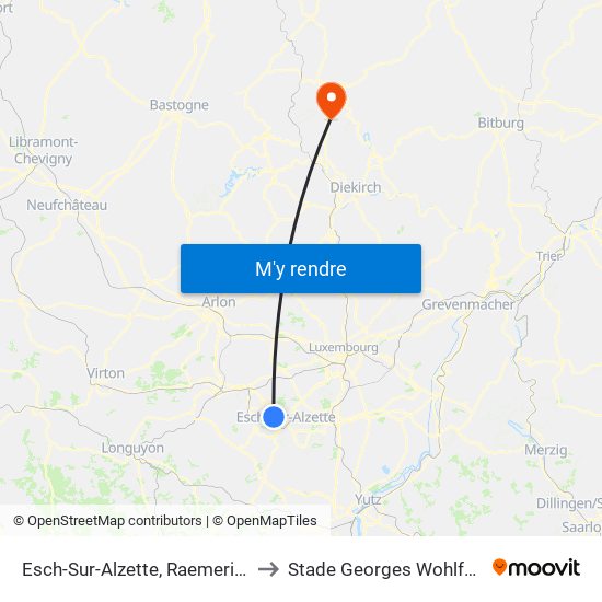 Esch-Sur-Alzette, Raemerich to Stade Georges Wohlfart map