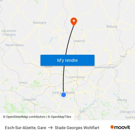 Esch-Sur-Alzette, Gare to Stade Georges Wohlfart map