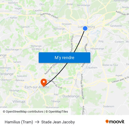 Hamilius (Tram) to Stade Jean Jacoby map