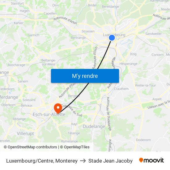 Luxembourg/Centre, Monterey to Stade Jean Jacoby map