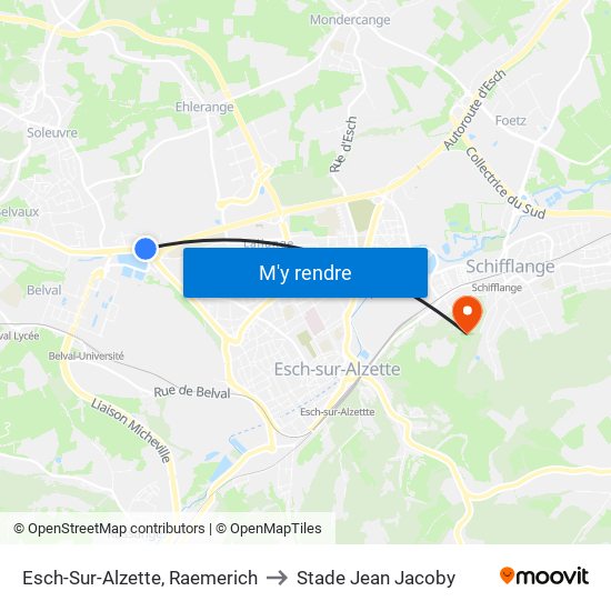 Esch-Sur-Alzette, Raemerich to Stade Jean Jacoby map