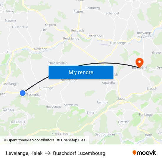 Levelange, Kalek to Buschdorf Luxembourg map
