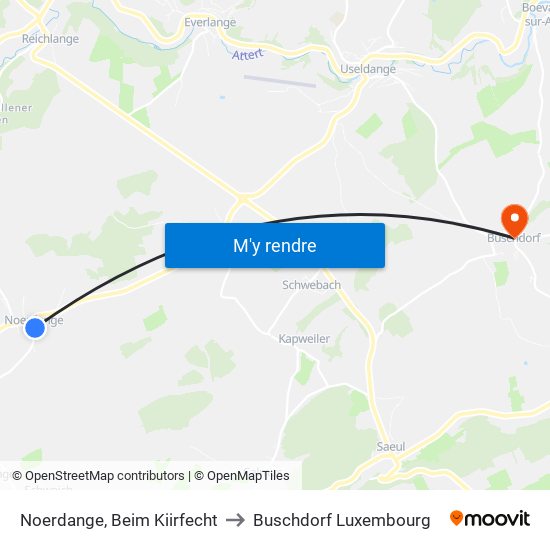 Noerdange, Beim Kiirfecht to Buschdorf Luxembourg map