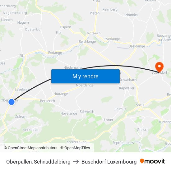 Oberpallen, Schnuddelbierg to Buschdorf Luxembourg map