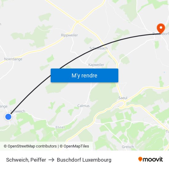 Schweich, Peiffer to Buschdorf Luxembourg map