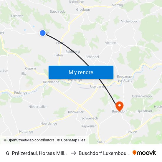 G. Préizerdaul, Horass Millen to Buschdorf Luxembourg map