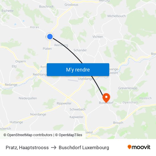 Pratz, Haaptstrooss to Buschdorf Luxembourg map