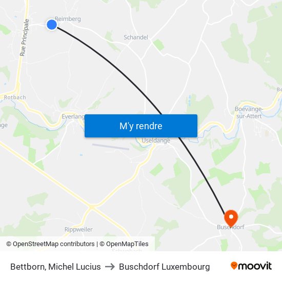 Bettborn, Michel Lucius to Buschdorf Luxembourg map