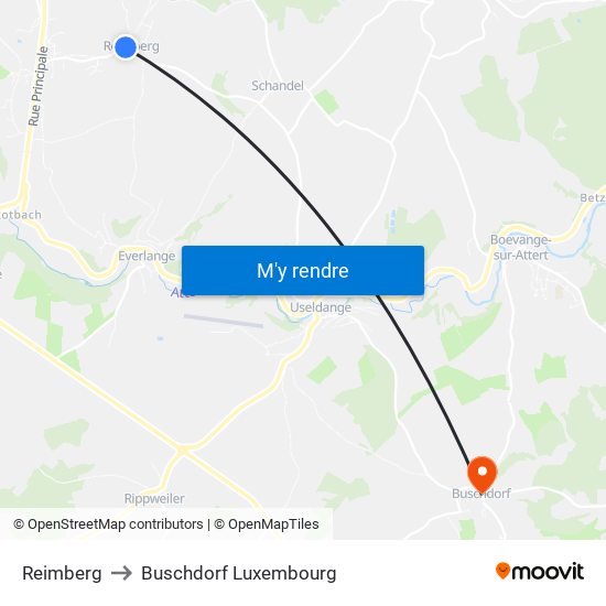 Reimberg to Buschdorf Luxembourg map