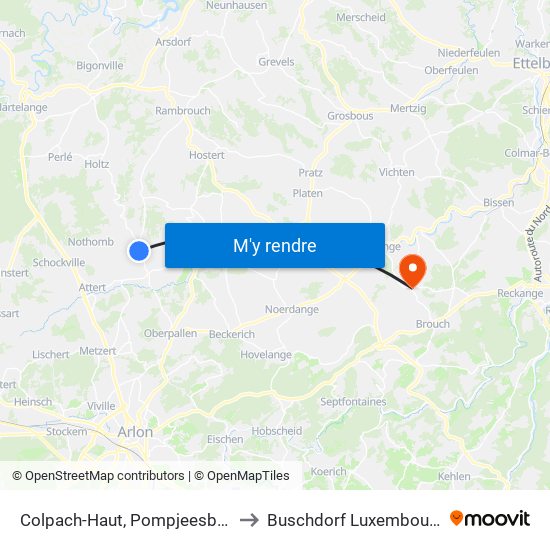 Colpach-Haut, Pompjeesbau to Buschdorf Luxembourg map