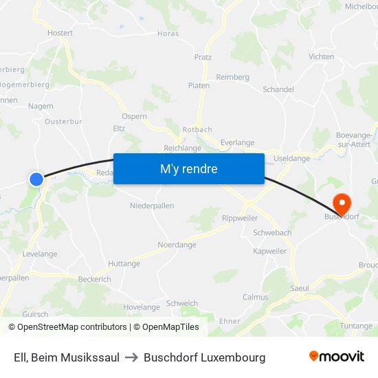 Ell, Beim Musikssaul to Buschdorf Luxembourg map