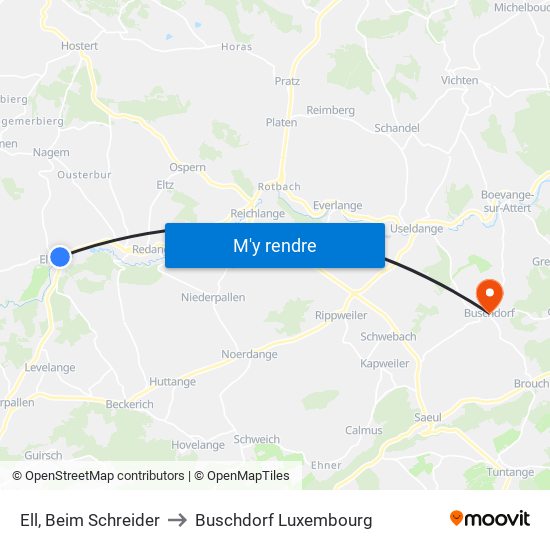 Ell, Beim Schreider to Buschdorf Luxembourg map