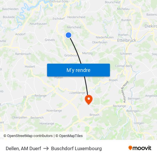 Dellen, AM Duerf to Buschdorf Luxembourg map