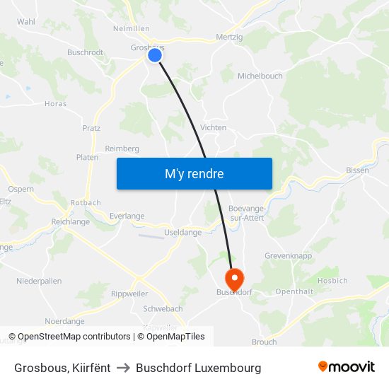 Grosbous, Kiirfënt to Buschdorf Luxembourg map