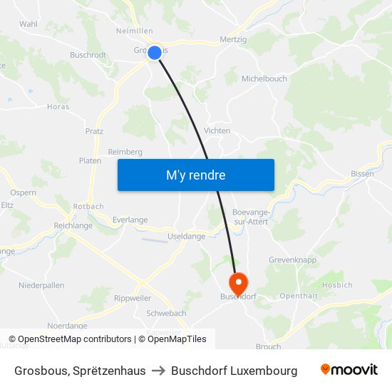 Grosbous, Sprëtzenhaus to Buschdorf Luxembourg map