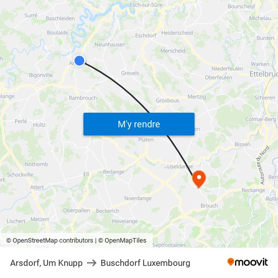 Arsdorf, Um Knupp to Buschdorf Luxembourg map