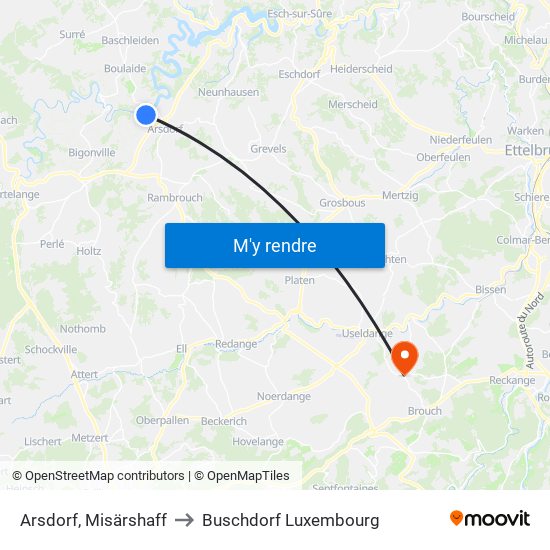 Arsdorf, Misärshaff to Buschdorf Luxembourg map