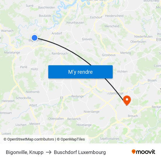 Bigonville, Knupp to Buschdorf Luxembourg map