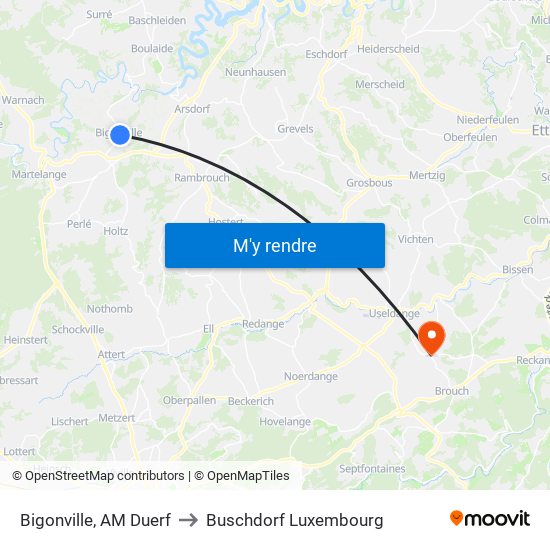 Bigonville, AM Duerf to Buschdorf Luxembourg map