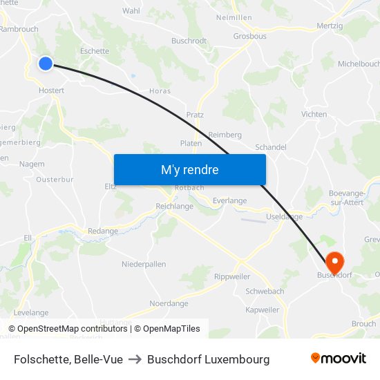 Folschette, Belle-Vue to Buschdorf Luxembourg map