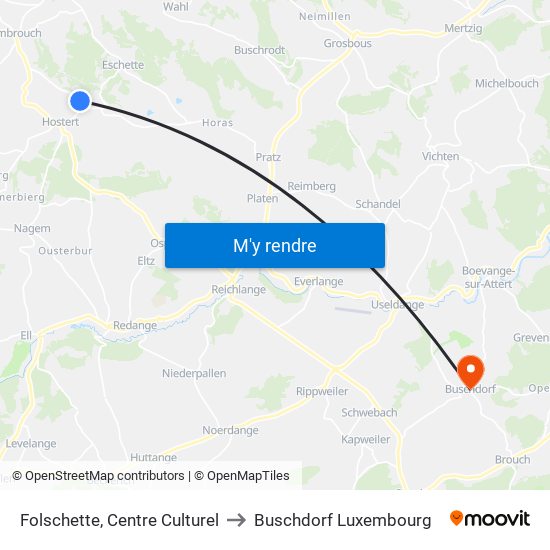 Folschette, Centre Culturel to Buschdorf Luxembourg map