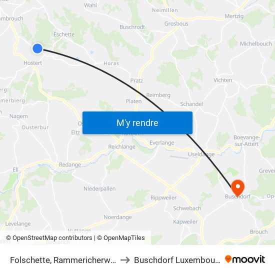 Folschette, Rammericherwee to Buschdorf Luxembourg map