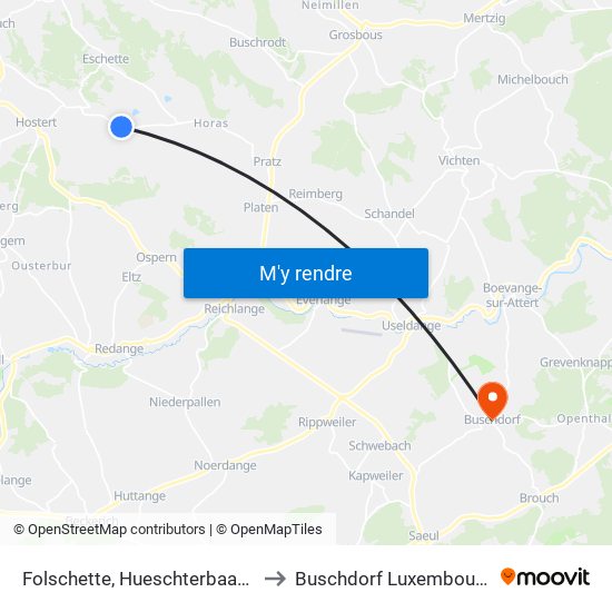 Folschette, Hueschterbaach to Buschdorf Luxembourg map