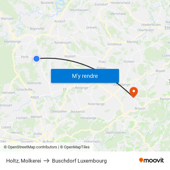 Holtz, Molkerei to Buschdorf Luxembourg map