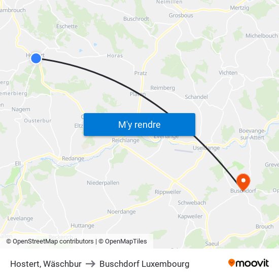 Hostert, Wäschbur to Buschdorf Luxembourg map