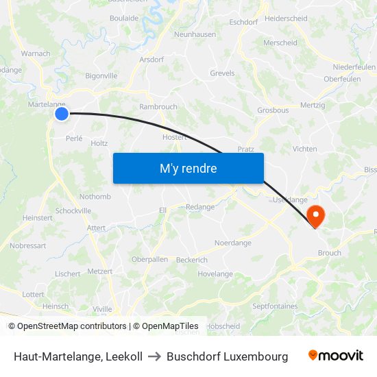 Haut-Martelange, Leekoll to Buschdorf Luxembourg map