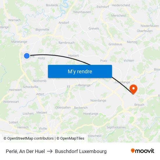 Perlé, An Der Huel to Buschdorf Luxembourg map